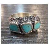 Sterling Silver Size 8 Ring With Turquoise Inlay