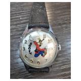 Goofy-Themed Watch with Black Leather Band