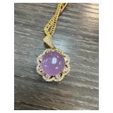 Gold-Tone Pendant Necklace With Purple Jade