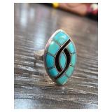 Sterling Silver and Turquoise Ring, Signed EJB