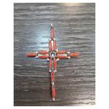 Sterling Silver and Coral Cross Pendant