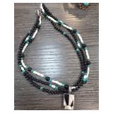Sterling Silver Pendant Beaded Necklace
