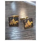 Damascene Square Cufflinks with Rider Design