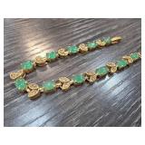 Gold-Tone Jade Bracelet With Leaf Details