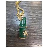 Jade Bamboo Pendant Necklace with Gold-Tone Chain