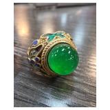 Gold-Tone Jade Ring, Size 9