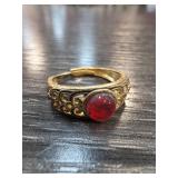 Gold-Tone Ring With Red Gemstone, Size 6