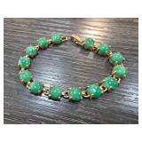 Gold Tone Bracelet With Jade Cabochon Links