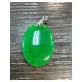 Green Jade Oval Pendant With Metal Bail