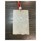Rectangular White Jade Pendant with Red Cord