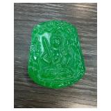 Green Jade Carved Pendant Featuring Deity Motif