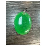 Green Jade Oval Pendant with Metal Bail