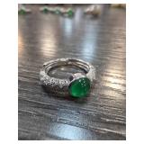 Jade Ring With Decorative Band, Sz 5.5