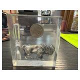 Encased Buffalo Figurine with Hourglass