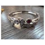 Lenox Floral Motif Bracelet with Red Gemstone