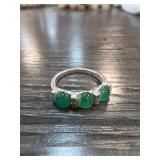 Jade Ring Sz 6.5 With Four Green Stones