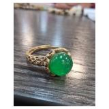 Jade Ring Sz 8 with Ornate Band Design