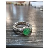 Jade Ring with Decorative Band, Size 5.5