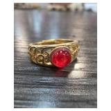 Gold-Tone Ring with Jade Cabochon, Size 6.5