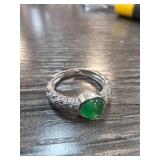 Decorative Ring With Green Jade Cabochon