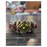 David Yurman Silver & 14k Ring with Peridot & Ruby