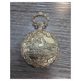 Quartz Pocket Watch with Embossed Train Design