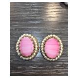 West Germany Clip-On Earrings with Pink Glass