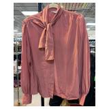 Pink Button-Up Blouse With Tie Collar