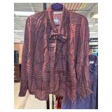 Alan Austin Red Houndstooth Silk Blouse