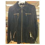 Dennis Basso Black Suede-Like Jacket with Gold Zip