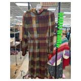 Plaid Long-Sleeve Dress with Button Accents