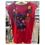 Red Mexican-Style Embroidered Blouse