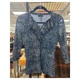 Chaps Denim Paisley Blouse with Ruffle Detail