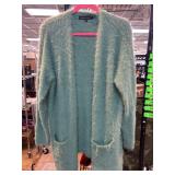 Colleen Lopez Aqua Fuzzy Open Cardigan