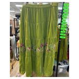 Green Velvet Skirt with Floral Embroidery