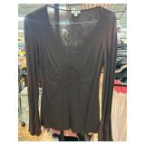 Cache Brown Knit Top with Lace Accents