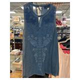 Blue Flare Sleeveless Embroidered Top