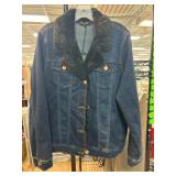 Denim Jacket with Faux Fur Collar, Size XL
