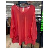 Red Sheer Top With Front Pockets