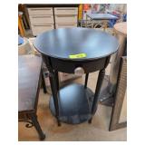 Round Black Side Table With Single Drawer