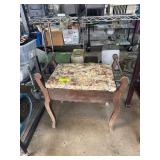 Wooden Bench with Floral Upholstered Seat