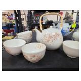 Floral Porcelain Teapot and Matching Cups Set