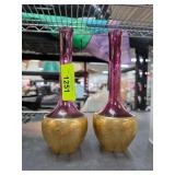 Gold Paint Overlay and Purple Glass Vases