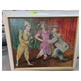Framed Painting of Clowns and Saxophonist