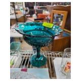 Blue Glass Pedestal Compote Dish