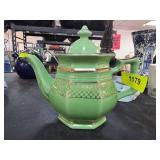 Green Ceramic Teapot with Gold Accents