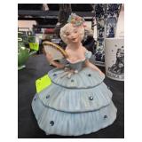 Porcelain Figurine Trinket Box with Blue Dress
