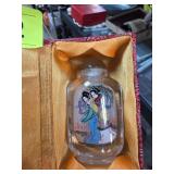 Hand-Painted Glass Snuff Bottle with Case