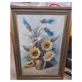 F. Lambert Painting of Flowers in a Gold Vase