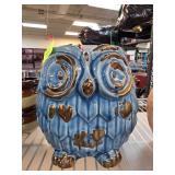 Blue Ceramic Owl-Shaped Vase with Gold Accents